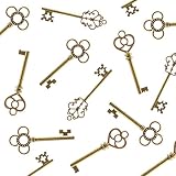 Antique Style Bronze Brass Skeleton Castle Dungeon Pirate Keys for Birthday Party Favors, Mini Treasure Toy Gifts, Medieval Middle Ages Theme (30 Pieces) Super Z Outlet®