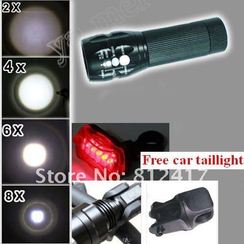 ChicSport Warning torchlight Adjustable Zoom CREE LED Flashlight bicycle light +360 degree rotation holder+ Rear Light 1set/lot