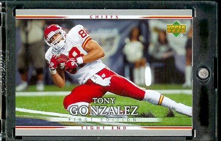 2007 Upper Deck First Edition #Tony Gonzalez Kansas City Chiefs Football Card - Mint Condition - In Protective Display Case !