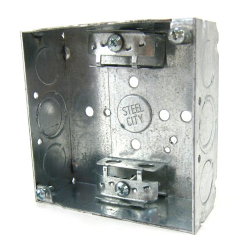 Steel City 52151-X Pre-Galvanized Steel Square Box with C-3 Armored Cable Clamps and 1/2-Inch and 3/4-Inch Eccentric Knockouts