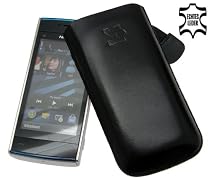 Original Suncase Leder Etui Tasche speziell fuer Nokia X6 / X-6 / Lasche mit Rueckzugfunktion / Schwarz