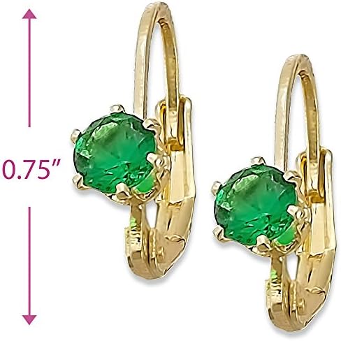 0.25 Carat Round Simulated Green Emerald CZ Hoop Earring 4mm Round Emerald CZ Hoop Earrings 14k Yellow Gold over brass Hoop Huggie Earring