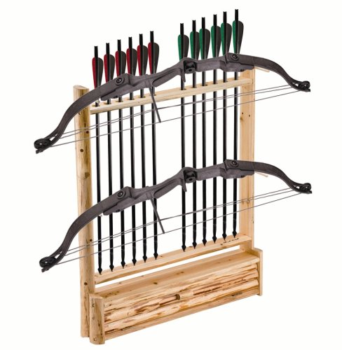 Rush Creek Creations Rustic Log 2 Bow, 12 Arrow Wall Rack with Storage