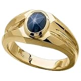 8mm x 6mm Lab Created Blue Star Sapphire, 14Kt. Yellow Gold. Created Blue Star Sapphire Men's Ring