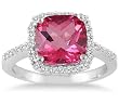 Cushion Cut Pink Topaz and Diamond Ring 14K White Gold