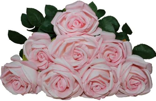 Huazhiwu 28" Realistic Bouquets of 8PCS/lot Rolled Fake Roses Latex Real Touch Artificial Flowers Single,Pink