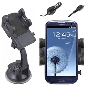 Mobilizers: In Car Charger & Windscreen Suction Mount Holder Cradle Kit With 360� Degree Rotation Feature For All New Phone Models Including Samsung Galaxy Ace S5830, Galaxy Ace 2, Galaxy S Advance, Galaxy S I9000, Galaxy S2 II I9100, Galaxy SIII S3 I9300, Galaxy Mini S5570, Galaxy Note I9220, Galaxy W And HTC One S, One X, One V