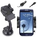 Horiya Accessories Adjustable Windscreen Mount Holder Cradle and In Car Charger for All Mobile Phone Models Including Samsung Galaxy S4, S3, S3 Mini, S2, S, Ace, Ace 2, Mini, Note, Note 2