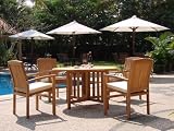 5 PC Teak Garden Patio - 48 Butterfly Table, 4 Elegant Stackable Chairs