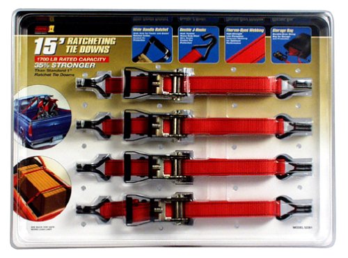 Allied 52361 4-Piece 15 x 1-Inch Ratcheting Tie Down Pack