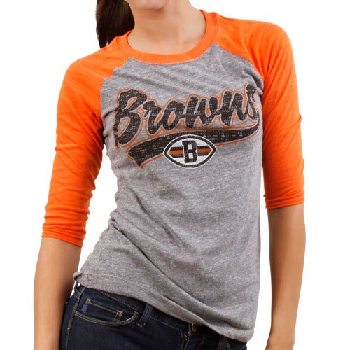 Reebok Cleveland Browns Ladies Tri-Sweep Raglan Three-Quarter Sleeve Premium Tri-Blend T-Shirt - Charcoal (XX-Large)