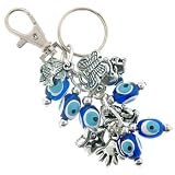 Blue Evil Eye Dangle Cluster Keychain with Assorted Charm Dangles - 10x12mm Bead Size, 4