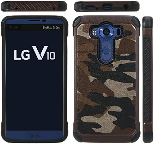 Shockproof Armor Case for Lg V10 Pc+tpu Dual Layer Hybrid Protected Hard Case Cover for Lg V10 Camouflage (Brown)