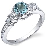 Enchanting 0.50 Carats Swiss Blue Topaz Ring in Sterling Silver Rhodium Finish Size 5 to 9