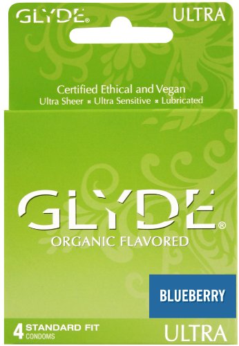 Premium Flavored Condoms - GLYDE Organic Blueberry (Medium Fit) 4-Pack | Certified Ethical & Vegan Australia's #1 Natural Condom Brand!