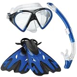 51BMxSASn L. SL160  Speedo Hyperfluid Mask Snorkel Fin Set with Carrying Case, Blue, Large/X Large