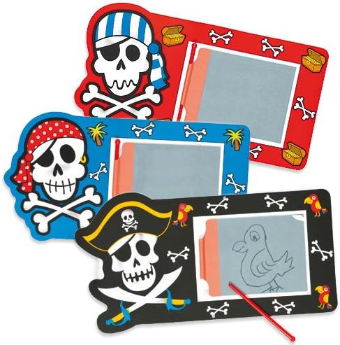 Pesty Pirates Magic Drawing Slates 3 Assorted Designs 21cm x 11cm, Party Bag Fillers, Themed Gifts (Pack of 6)