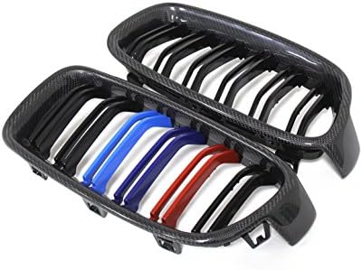 BMW 3 Series F30 Grill Tri Color Carbon Fiber Front Racing Grille Dual Slats With M3 Emblem for BMW 320i 328i 335i 2012-on