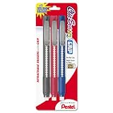 Pentel Clic Eraser Grip Retractable Eraser with Grip, Assorted Barrels, 3 Pack (ZE21BP3-K6)