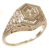 14k White Gold Antique Style Filigree .18ct Cubic Zirconia Ring, Sz 7