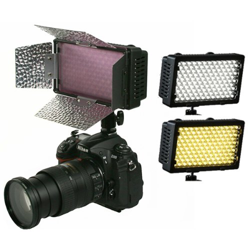 ePhoto 240CHB 240 LED Dimmable Hot Shoe Light with Barndoor and Diffuser