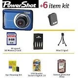 Canon PowerShot A495 10MP Digital Camera (Blue) With Exclusive Powershot Accessory Kit Includes 8GB Memory, Hard Shell Carrying Case, 4 AA Rechargable Batteries & Charger Set, Mini Tripod + More