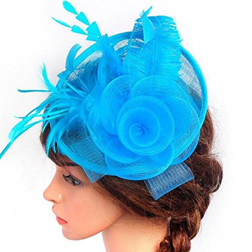 Lanzom® Women Chic Fascinator Hat Cocktail Wedding Party Church Headband Headwear (Blue)