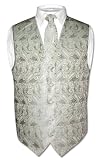 Covona Men's Light GREEN Color Paisley Design Dress Vest NeckTie Set for Suit or Tuxedo