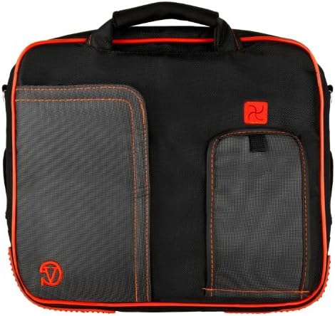 PINDAR Messenger Shoulder Carrying Bag Durable Case (Red Trim) For The Sylvania SDVD7046 7 inch Portable DVD Player with Integrated Handle