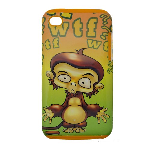 Apple iPod Touch iTouch 4G 4-G 4th Generation WTF Monkey Animal on Orange Yellow Green Design Dual Layer Hybrid 2-in-1 Snap-On Hard Protective Cover and Yellow Silicone Case