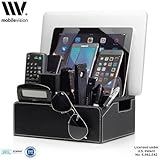 MobileVision Charging Station Faux Leather Executive Stand Multi Device Organizer w/ Extension Use w/ Apple iPhone/iPad, Samsung Galaxy, and Laptops