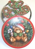 Scott's Cakes 1 lb. White Chocolate Covered Pretzel with Christmas Jimmies in a Teddy Bear Tin