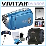 Vivitar DVR508 High Definition Digital Video Camcorder in Blue + 4GB Accessory Kit