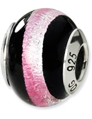 Sterling Silver Reflections Pink/Black Italian Murano Bead