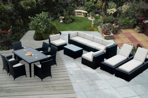 Genuine Ohana Outdoor Sectional Sofa, Dining and Chaise Lounge Wicker Patio Furniture Set (16 PC set)