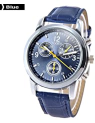 TOGEX Fashion Round Case Quartz Analog Watch Wristwatch Timepiece with PU Leather Band for Men Women - Blue
