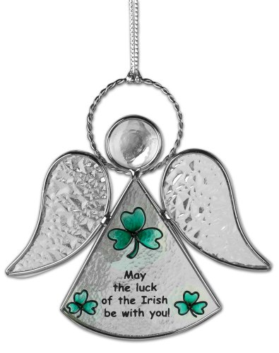 Irish Suncatcher - Hanging Glass Angel Sun Catcher - Painted with Green Shamrocks - May the Luck of the Irish Be with You - Irish Gift - Gifts for Mom - Irish Family - Irish Wedding - St. Patrick's Day