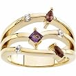 14K Yellow Gold Amethyst, Mozambique Garnet and Diamond Ring