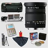 Sigma Zoom Super Wide Angle AF 17-70mm f/2.8-4.5 DC Macro Autofocus Lens & Opteka Battery Pack Grip & 12 AA Batteries with Chargers (32400 mAh Total) & Filters & Accessories for Sony Alpha DSLR-A100K DSLR-A100 Digital SLR Camera