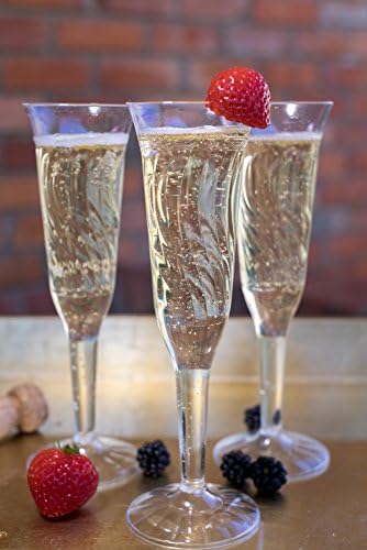 Hard Plastic Disposable 1 Piece Champagne Flute - Crystal Clear and Perfect for Wedding Toasting - Buy Bulk and Save with Set of 48 5oz capacity -