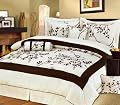 7 Pieces Light Beige and Black Luxury Bamboo Branch Comforter/bed-in-a-bag Set King Size Bedding