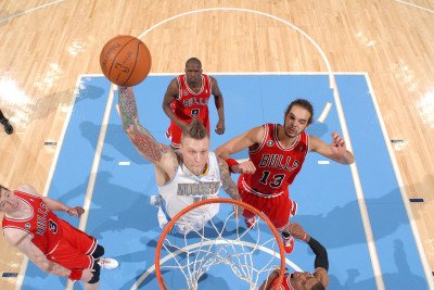 Chicago Bulls v Denver Nuggets: Chris Andersen and Joakim Noah Photographic Poster Print by Garrett Ellwood, 28x42