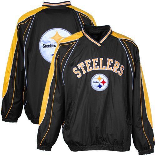 NFL Men's Pittsburgh Steelers Color Block V Neck Pullover Jersey Lined (Black, Large)