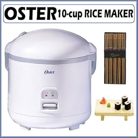 Oster 4715 Multi-Use 10-cup Rice Cooker and Food Steamer with Sushi Tray and 5-Pairs of Silk Wrapped Chopsticks