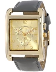 Geneva Womens 2377-J-GEN Gold-Tone and Gray Faux Leather Square Oversized Boyfriend Watch