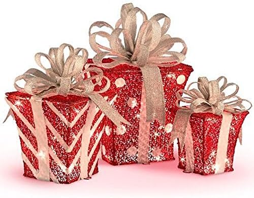 Set Of 3 Glittering Gift Boxes Outdoor Lighted Christmas Yard Art Decoration New! Exclusive!