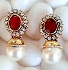 Earrings - Elegant Red stone with Pearl Earring By Adiva ANSATOAEOO74