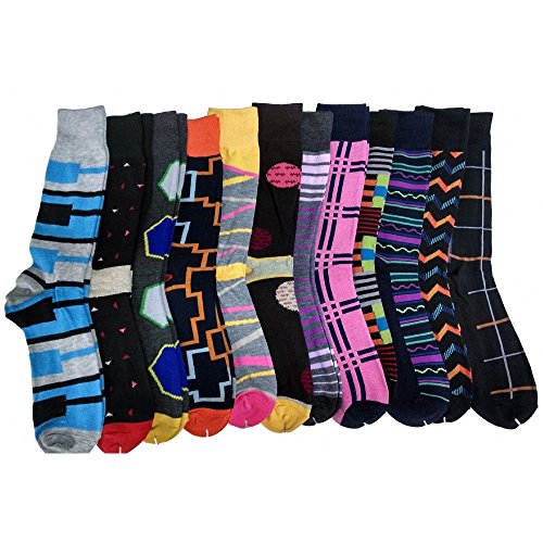 12 Pairs Of Sockbin Mens Striped and Patterned Dress Socks, Size 10-13 #M5900