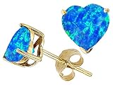 3.00 cts 14K Yellow Gold Plated 925 Sterling Silver Heart Created Blue Opal Earring Studs