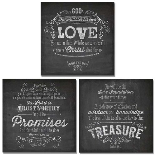 3 Chalkboard Inspirational Christian Art Prints Treasure Promises Love Quotes 12x12